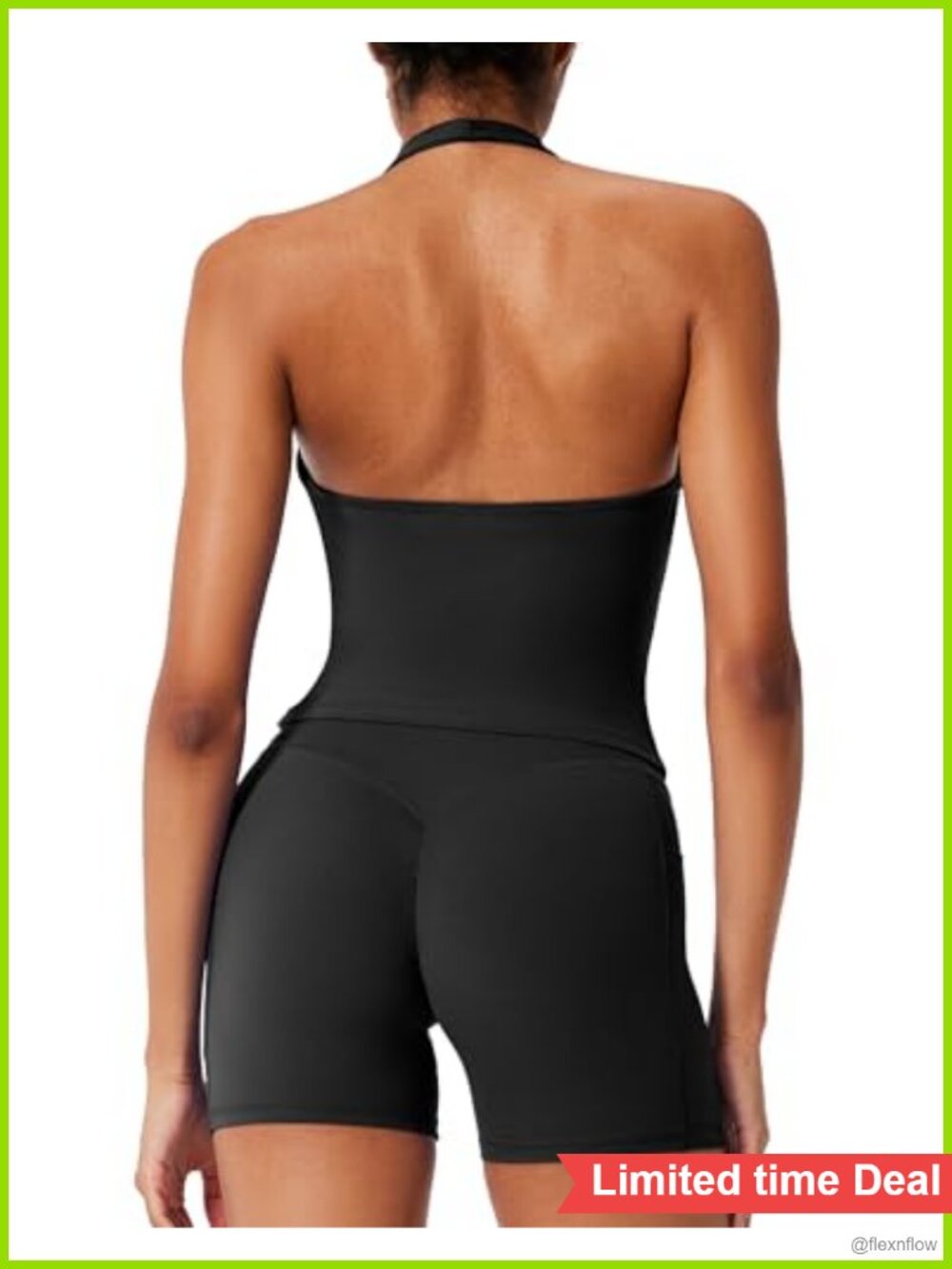 RXRXCOCO 2 Piece Workout Set Women Halter Tank Hidden Scrunch Yoga Shorts